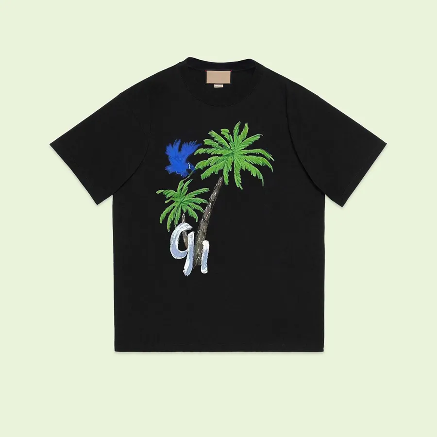 23SS New Woman Men's Solid T-Shirts High End Limited Classic Hand Painted Coconut Tree Printing Tee Summer Beach Breathable Fashion Street Short Sleeve TJAMMTX346