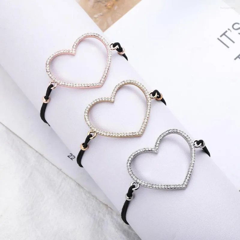 Link Bracelets Big Heart Charm Rose Gold Silver Color Adjustable Rope Bracelet For Women Party Jewelry Gift 11.11