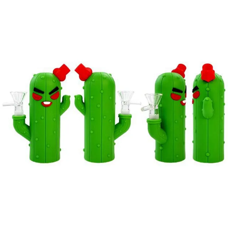 Cactus Style Coloré Fumer Silicone Narguilé Bong Pipes Kit Portable Voyage Bubbler Herbe Tabac Poignée Filtre Cuillère Bol Huile Rigs Pipe À Eau Porte-Cigarette