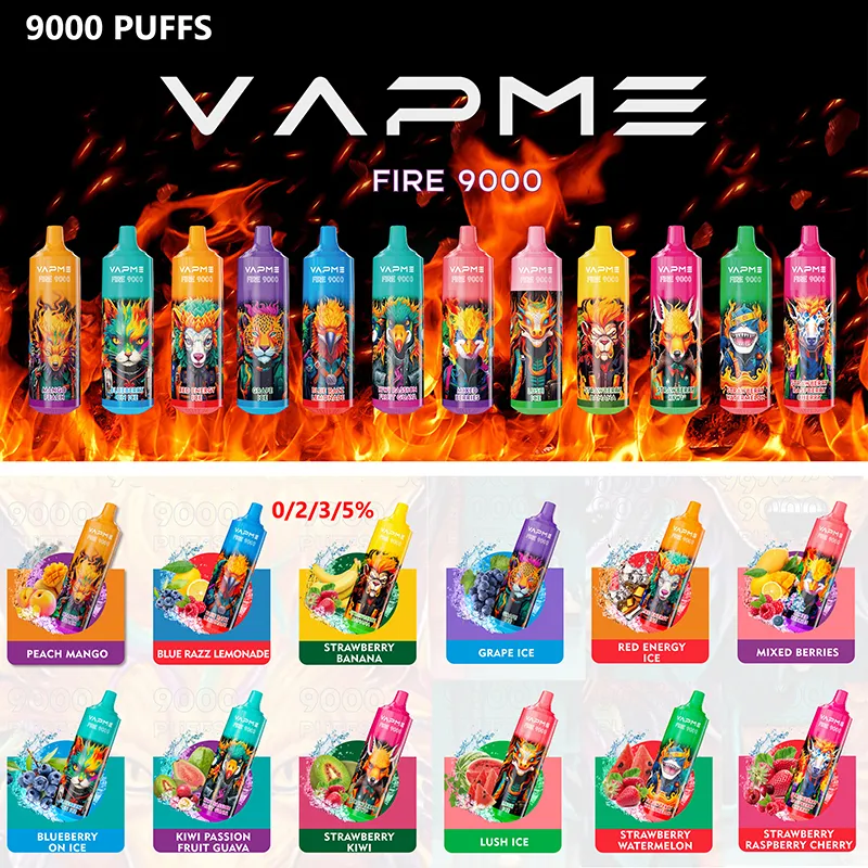 АУТЕНТИЧНАЯ VAPME Fire 9000 E Сигарета Одноразовая Vape Pen Pod Устройство 9K 12K 12000 СЛОЙКИ 0/2/3/5 СЕТОЧНАЯ КАТУШКА Емкость 18 МЛ VS Испаритель Tornado Перезаряжаемая батарея Тип C