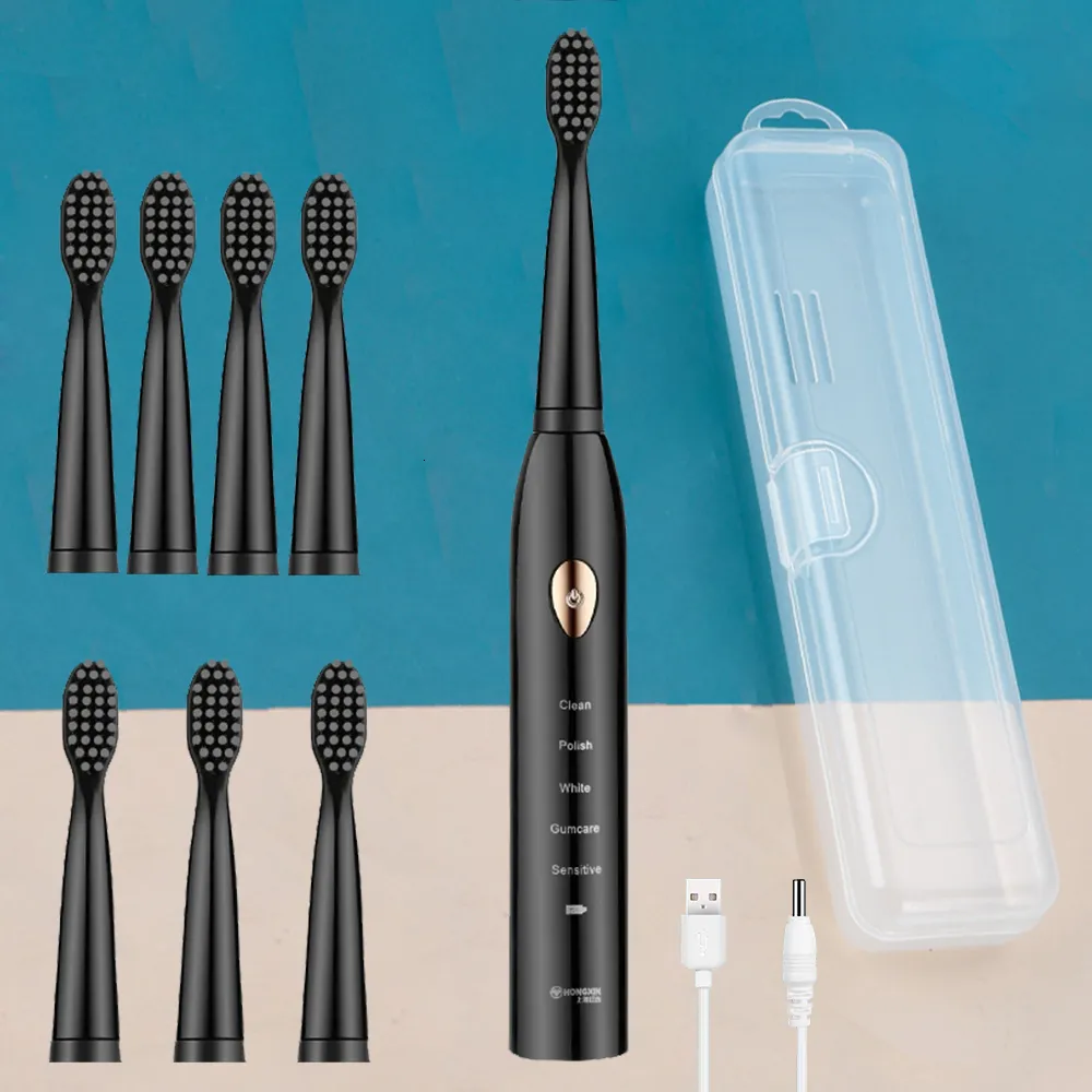 Zahnbürste Leistungsstarke Ultraschall-Schall-elektrische Zahnbürste USB wiederaufladbare Zahnbürste Erwachsene elektronische waschbare Zahnaufhellungsbürste 230718