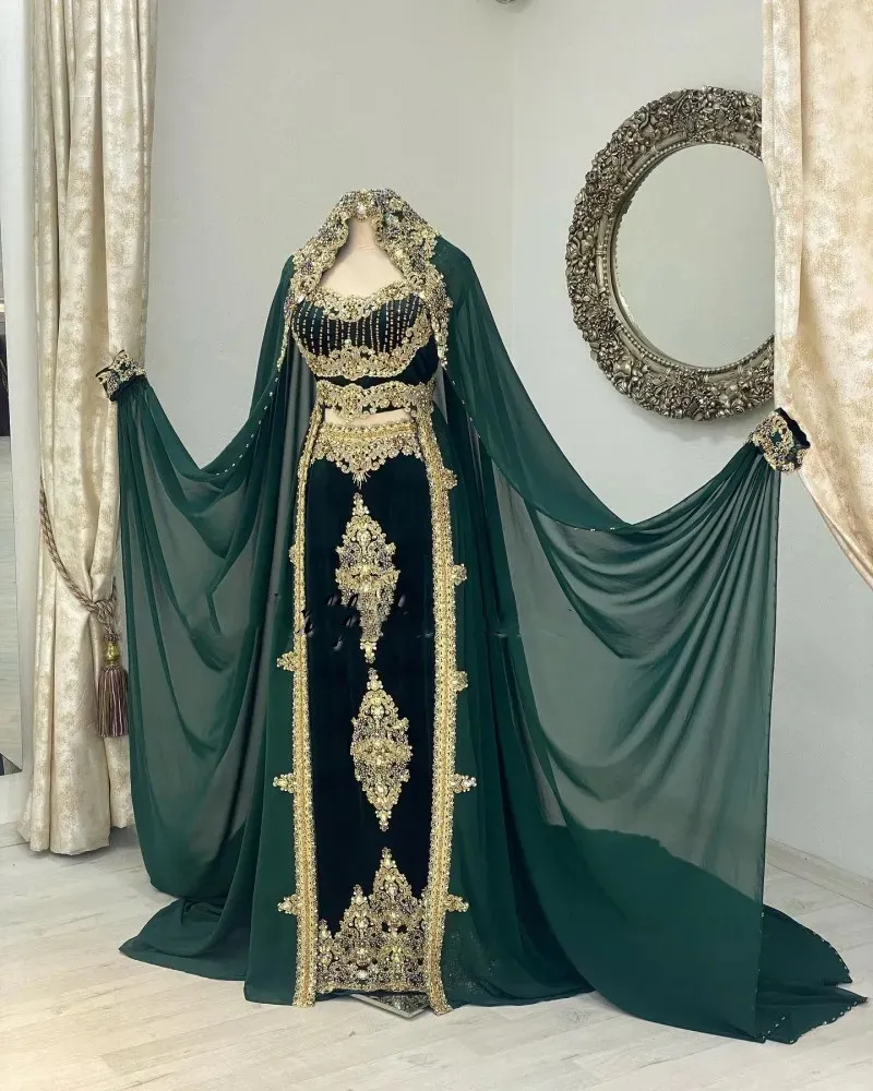 Formal Caftan Dark Green Evening Dresses With Cloak... From Myohmydress,  $126.28 | DHgate.Com