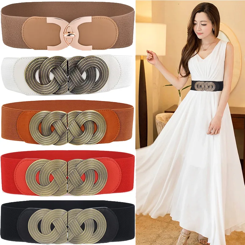 Neck Ties Wide Elastic Waist Belt Ladies Retro Fashion Cinch Stretchy Stylish PU Leather Dress Waistband for Women 230718