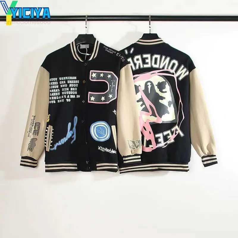 YICIYA Jaquetas Japonesas Japonesas Jaquetas De grife Para Homens Estampadas Colar De Beisebol Streetwear Hip Hop Varsity Letterman Tops Casacos Highstreet Roupas Fitness Soltas