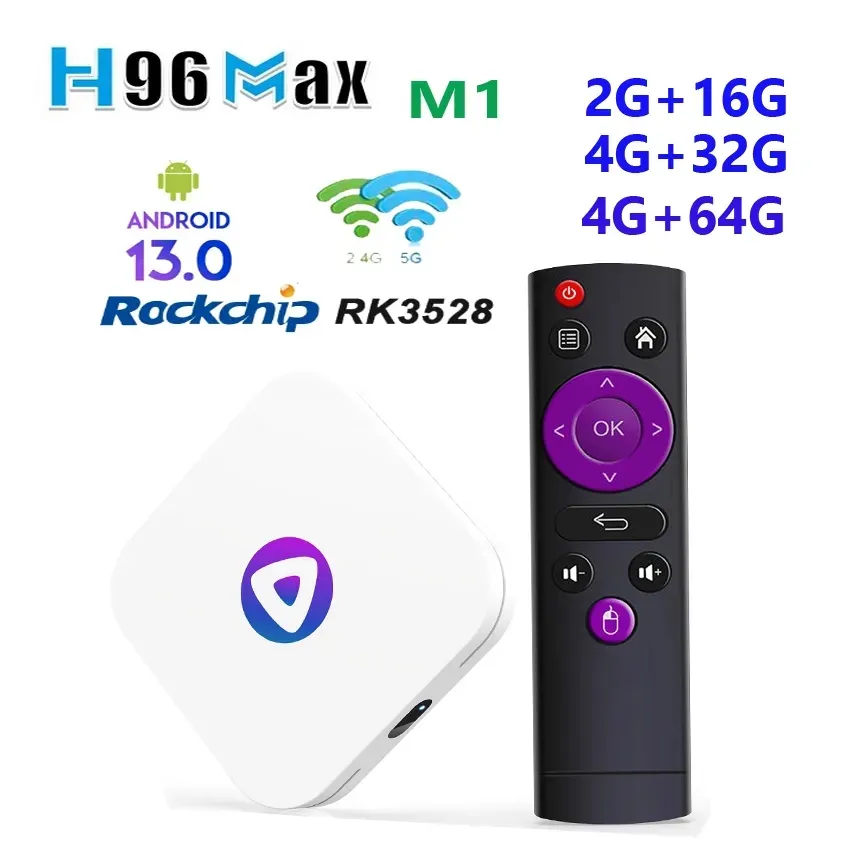 H96 Max M1 Android 13 TV Box RK3528 64GB 32GB 16GB 2,4G 5G WiFi BT.