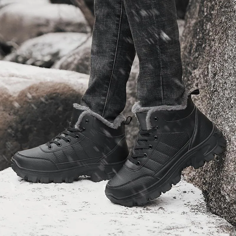 Botlar büyük boy açık yürüyüş erkekleri kaymaz dantel yukarı tırmanma kış siyah sıcak kürk spor ayakkabı trekking ayakkabı