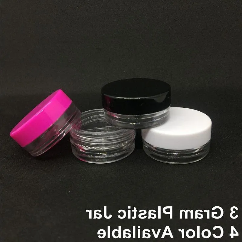 3Gram Clear Empty Sample Jar Forma rotonda 3ML Cosmetic Face Cream Vasetti di plastica trasparente Contenitore regalo Coperchio bianco trasparente Jqhao