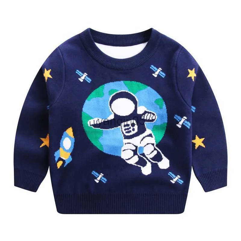 Pullover baby flickor kläder nya astronaut mönster vinter långärmade barn 2-7 år barn flickor tröja stickning pullover pojkar tröjor hkd230719