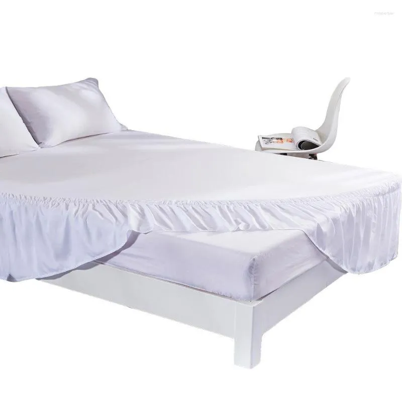 Jupe de lit en polyester de couleur unie confortable, douce et respirante, couverture multicolore élastique avec volants