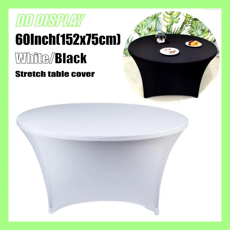 Tischdecke DD 152 cm 60 Zoll runde Tischdecke Cocktail-Spandex-Bezug hochelastisch Hochzeit El Geburtstag weiß schwarz Farbe