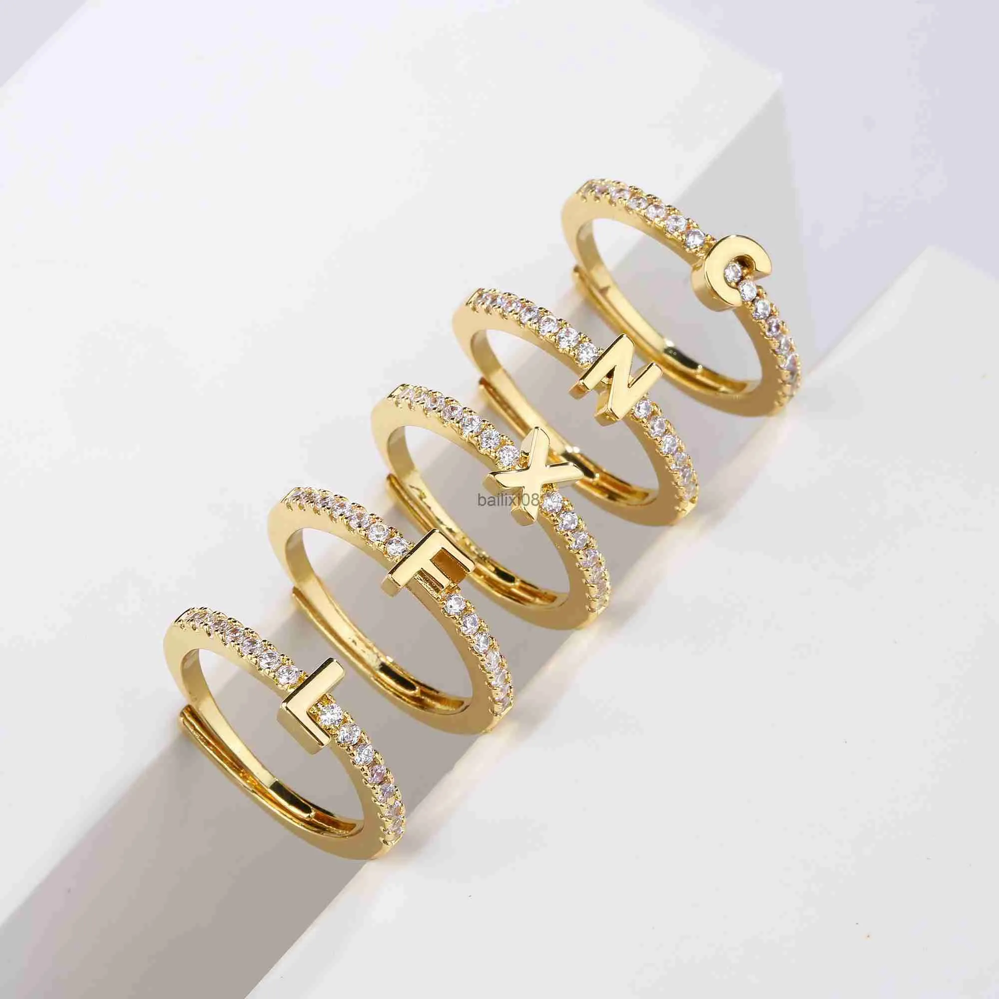 Band Rings Hecheng Fashion Initials Letter Ring Women Classic Simple Opening Finger Ring For Women Party Jewelry Gift Wholesale J230719