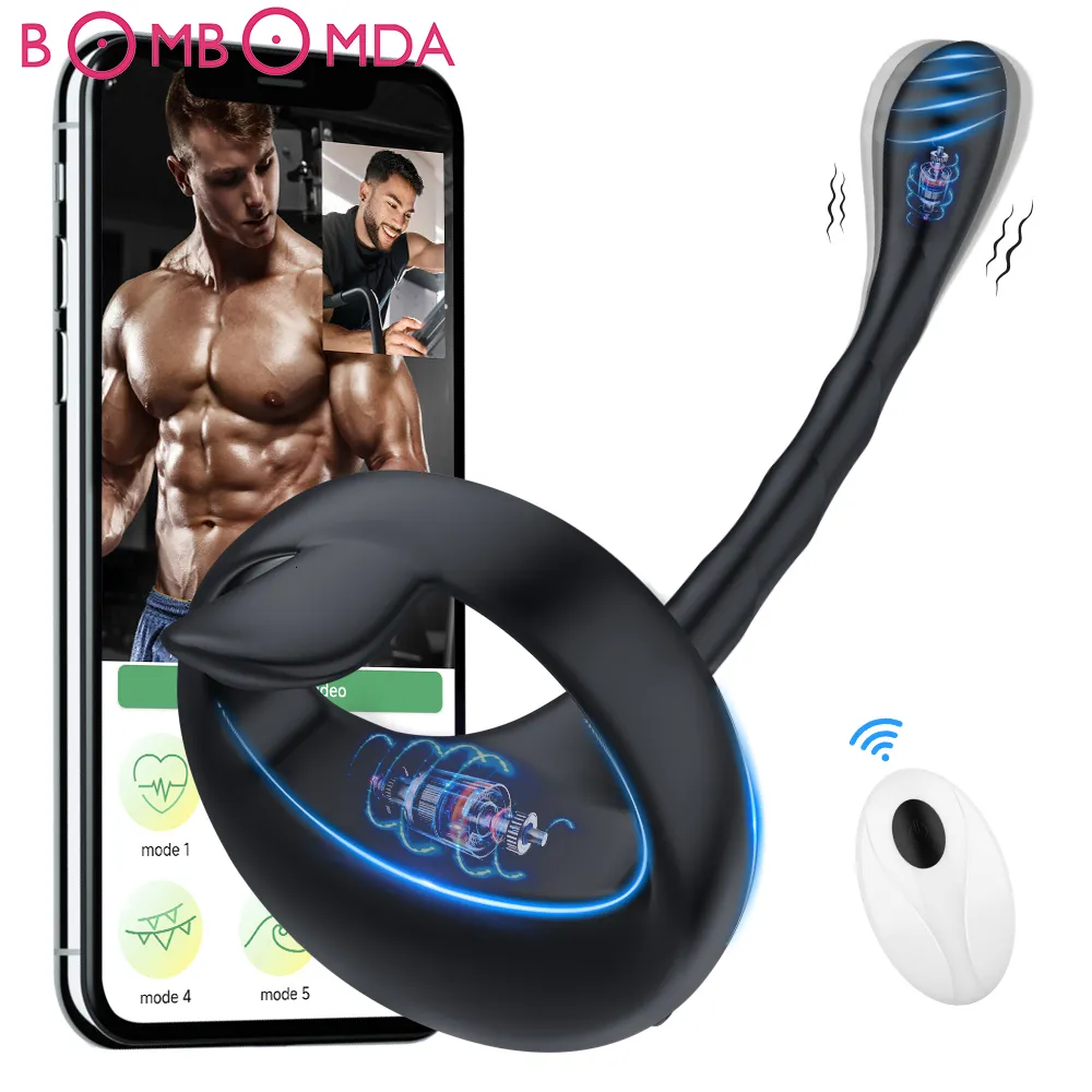 Cockrings Próstata teste de vibrador massagem ânus plugue de nádega galo Aplicação de anel peniano remoto masculino masturbador brinquedo sexual 230719