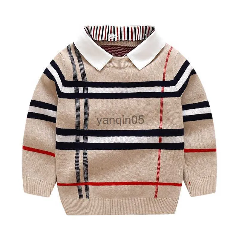 Pullover 2-8T Sweet w kratę dla chłopca maluch maluch dziecięcy sweter dla dzieci pullover top zima gruba moda ubrania dzianiny hkd230719