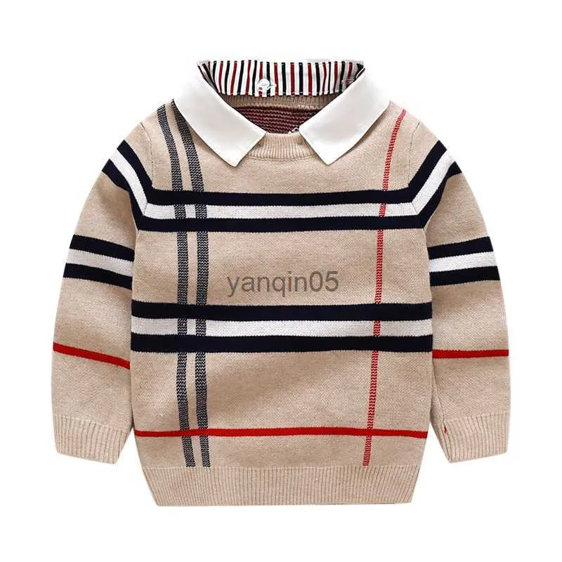 Pull 2-8T Plaid Pull Pour Garçon Fille Toddler Kid Pull Bébé Tricot Pull Top Hiver Épais Mode Infant Tricots Vêtements HKD230719