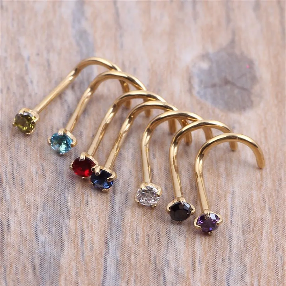 Crysta CURVED STEEL PIN RING PIERCING 6mm Gold Nose Ring With