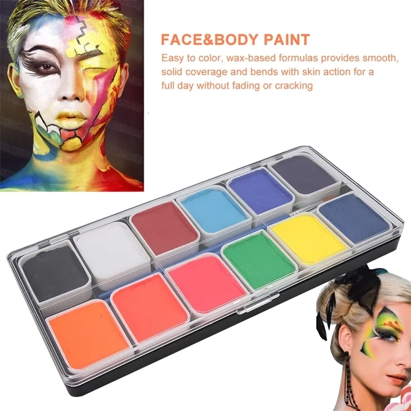 Körperbemalung, 12 Farben, Gesichts- und Körperbemalung auf Wasserbasis, für Halloween, Party, Ballspiel, Fan, ausgefallene Körperkunst, Make-up-Pigment, Körperbemalung, Schönheits-Make-up-Werkzeug, 230718