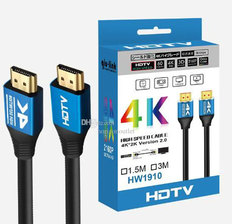 4K 2K HDMI HD-Kabel Videokabel vergoldet High Speed V1.4 1080P 3D-Leitung für HDTV 1080P TV-Set Box Splitter Switcher 1,5 m 3 m 5 m 10 m 15 m in Einzelhandelsverpackung