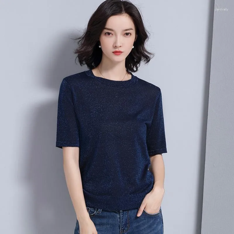 Women's Sweaters Knitted Pullover Women Clothes 2023 Summer Light Silk Short Sleeve Knit Tshirt Jumper Pull Femme Girl Tops Thin Sweater