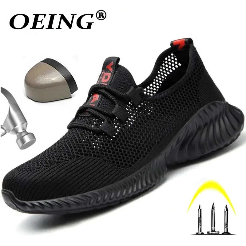 Säkerhetsskor Arbetsstövlar andningsbara säkerhetsskor Herrens lätta sommar anti-smash piercing arbete Sandaler Skyddande Single Mesh Sneaker 230718