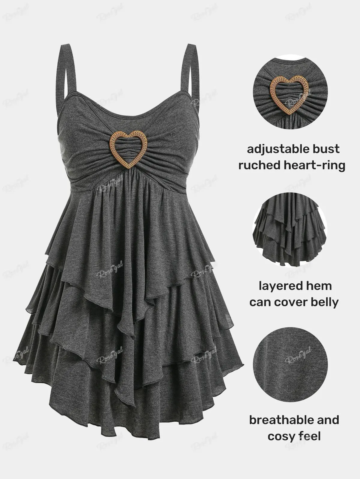ROSEGAL Gray Dark Grey Camisole Tops Top With Heart Buckle And Tunic Straps Plus Size Womens Summer Top 4XL From Jiao02 16.24 DHgate.Com