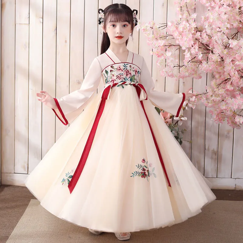 New 3-12T Japanese and Korean children's Hanfu dress spring and autumn girls princess dress Tang dress gauze skirt children's cl