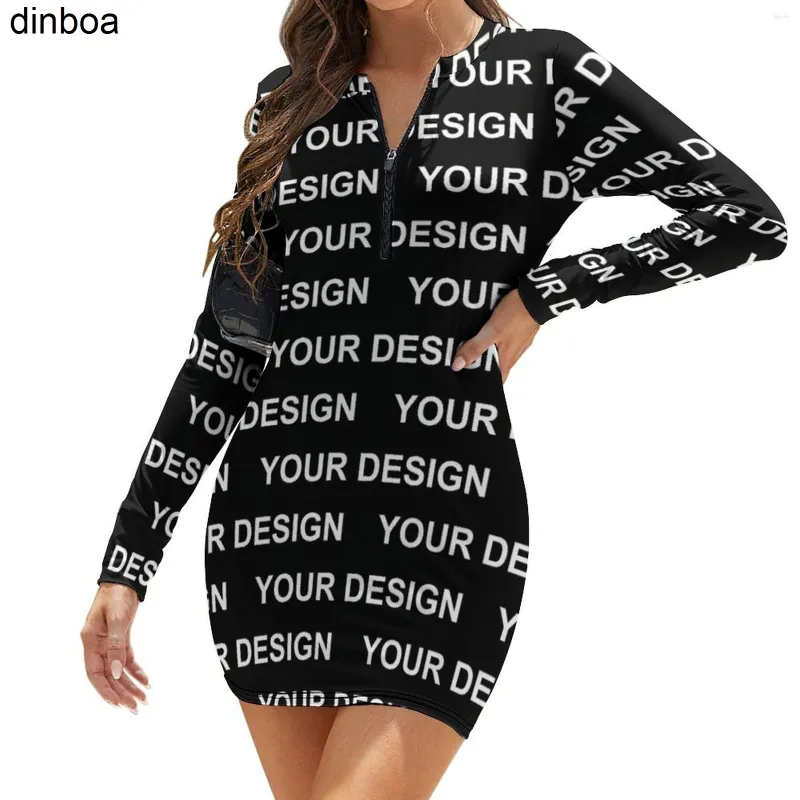 Casual Dresses Lägg till Design Anpassad bodycon klänning Holiday Custom Gjorde din bild söt långärmad grafisk grafisk gata slitage stor storlek