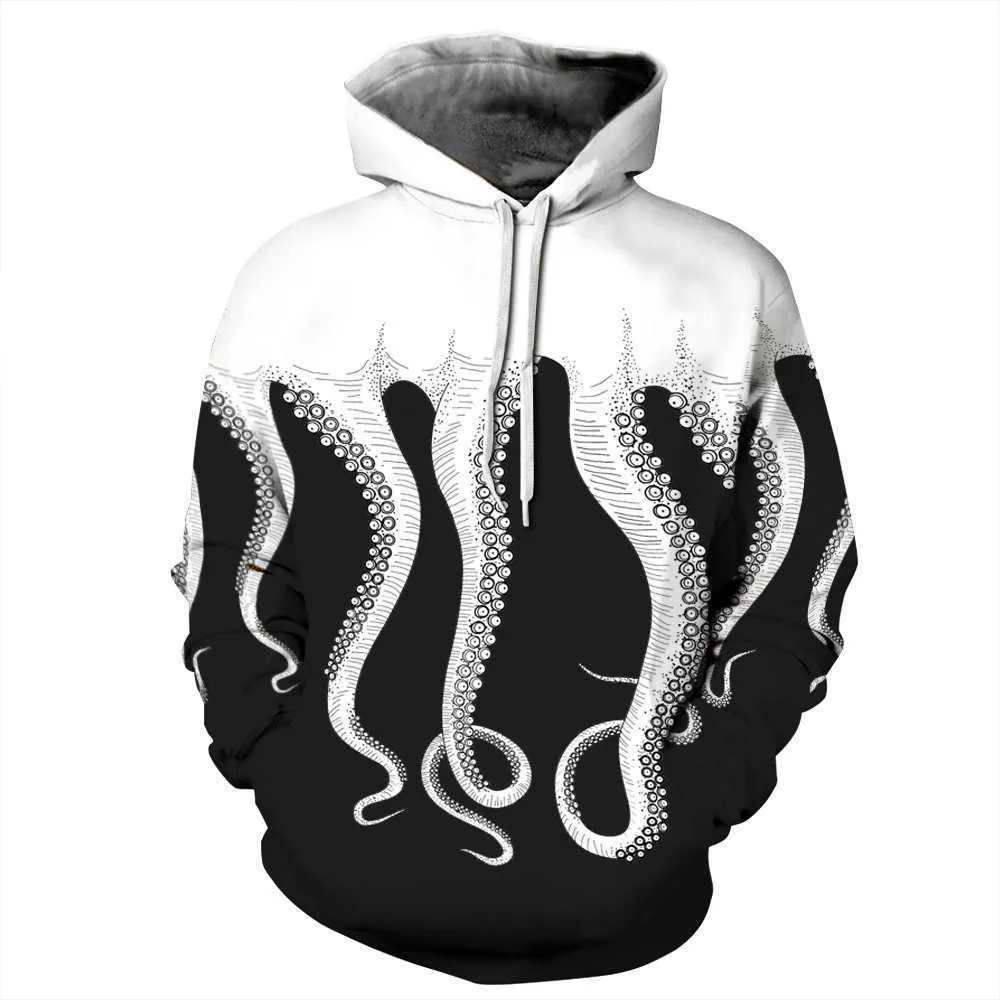 Men&Women Hoodies 3d Print Tracksuit Octopus Funny Hoodie Harajuku Hip Hop Sweatshirts Black Pullover Hooded Autumn Tops Outwear