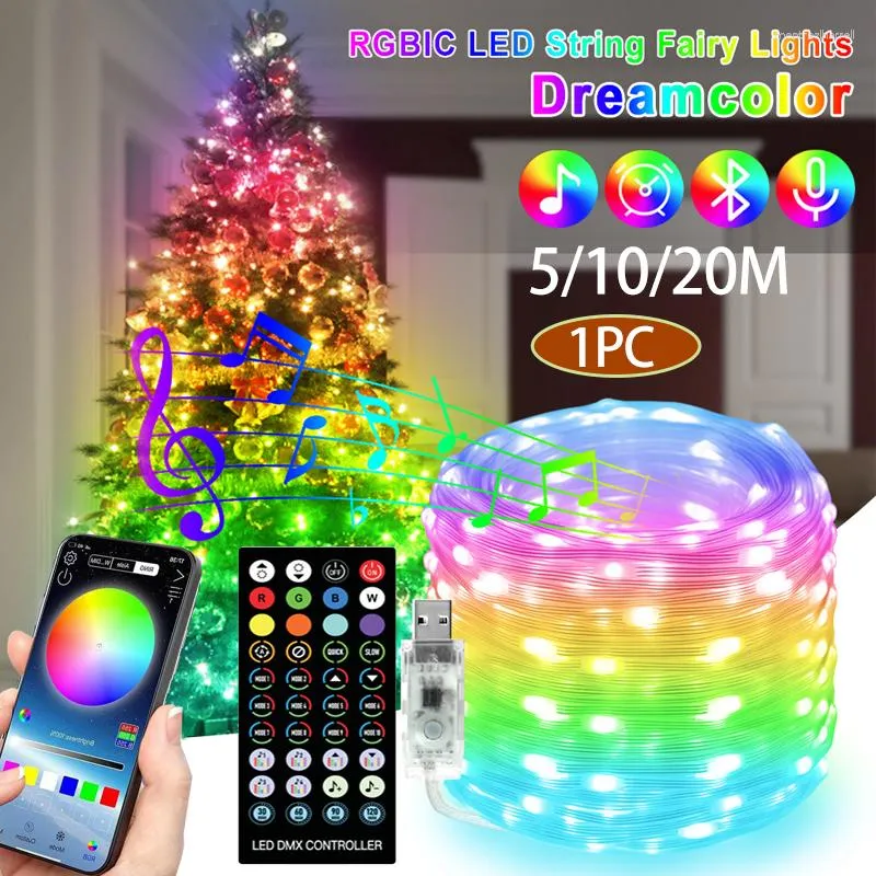 Strings Decor Led Light USB Bluetooth App Controle RGBIC Guirlande Draad Fairy Koper String Lamp Bruiloft Decoratie 5/10/20M