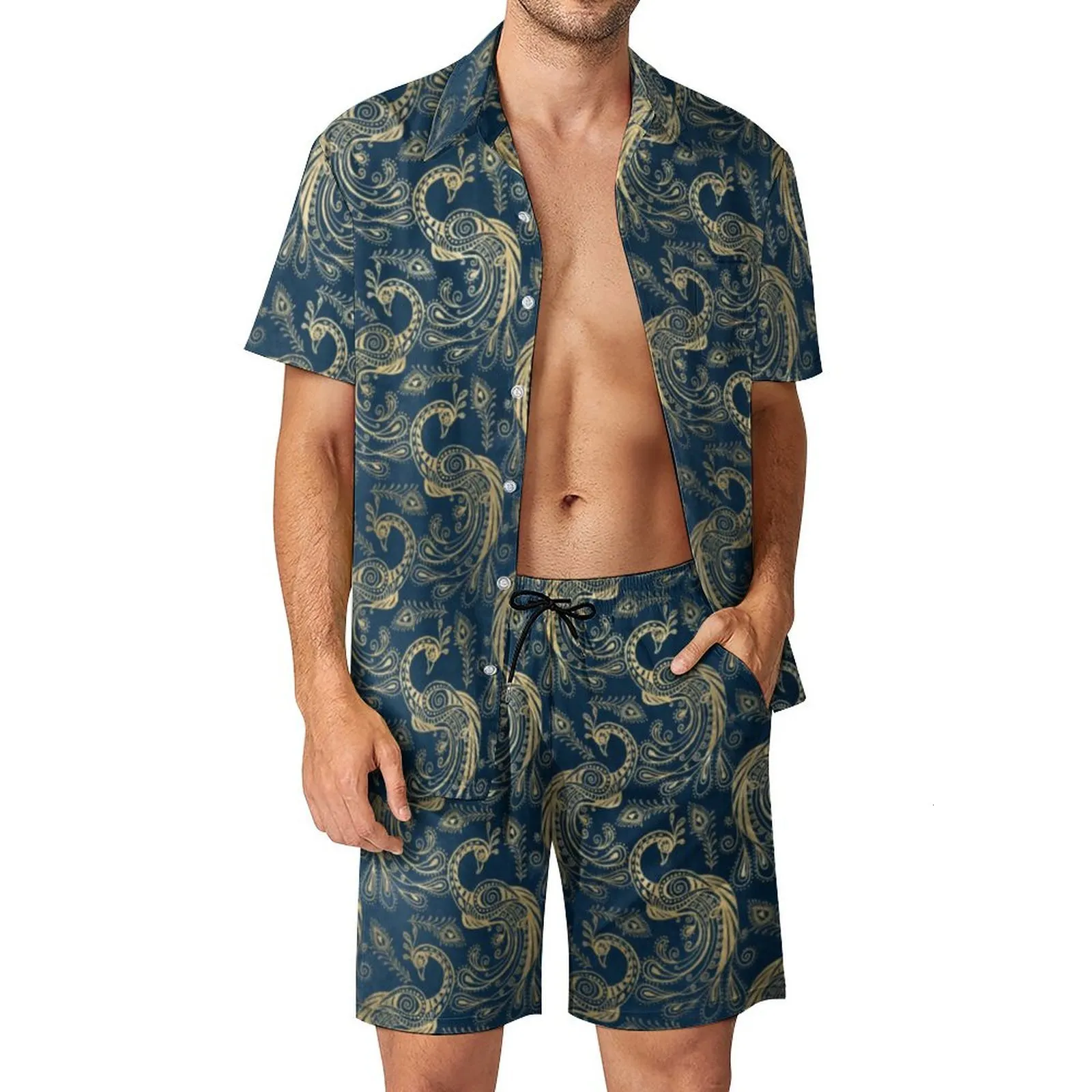 Hommes Survêtements Golden Peacock Vintage Imprimé Animal Mode Chemise Décontractée Ensemble À Manches Courtes Graphique Été Vacances Plus La Taille 230718