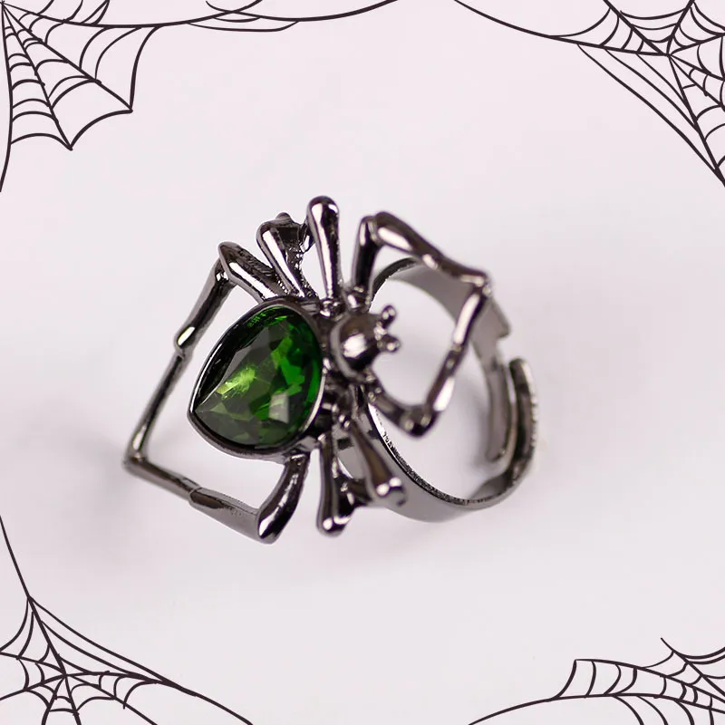 Hip Hop Punk Spider Insect Animal Ringen Voor Vrouwen Mannen Creative Black Spider Ingelegd Crystal Ring Gothic Sieraden Halloween Gift