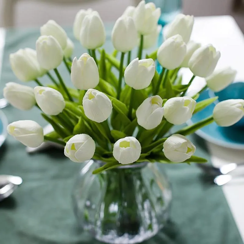 Decorative Flowers & Wreaths Wedding Party Favor Mini 30cm PU Foam Tulip Branch White Pink Blue El Home Art Decor Plastic Artificial 10 Piec