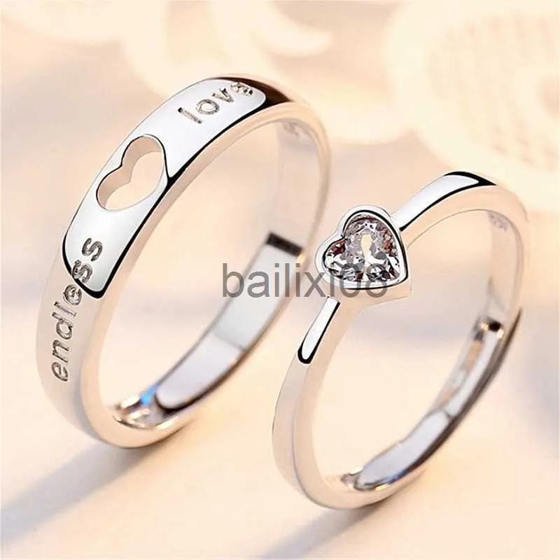 Band Ringen 2 Stks/sets Zirkoon Hart Bijpassende Paar Ringen Set Forever Endless Love Wedding Ring Voor Vrouwen Mannen Charm Valentijnsdag sieraden J230719