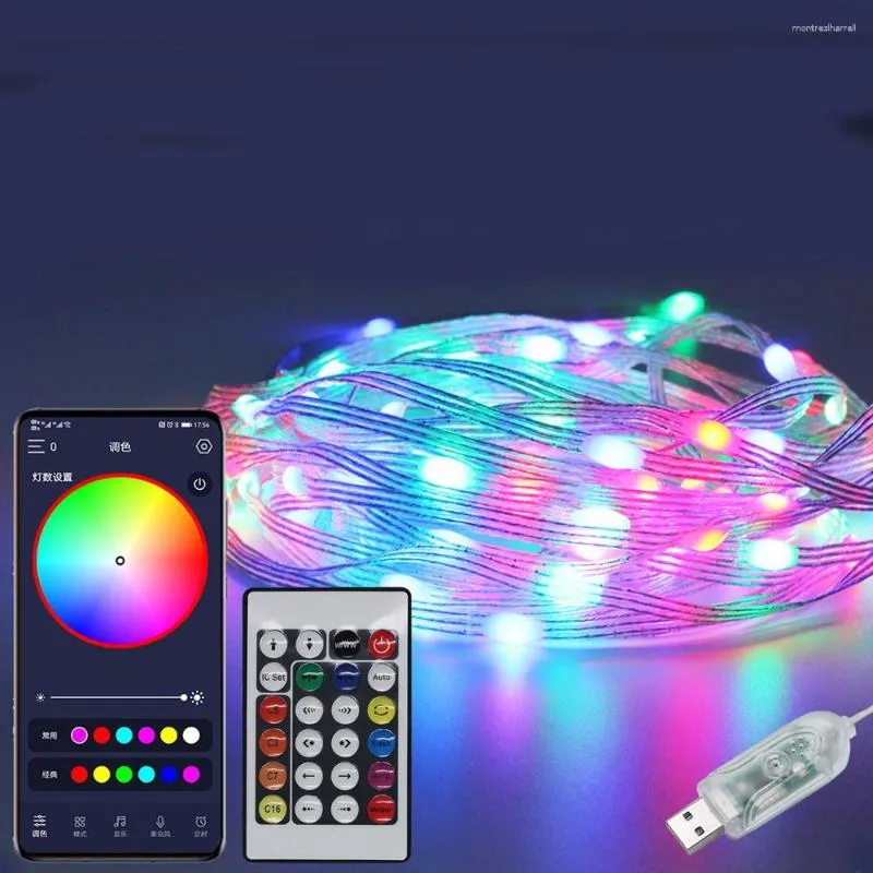 Strings Bluetooth App Remote 10m 20m WS2812B SK6812 Pixels RGB LED Fairy String Adresowalne USB Świąteczne przyjęcie weselne Światło