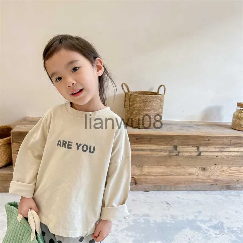 T-shirts 2023 Spring New Baby Long Sleeve T Shirt Fashion Letter Print Girls T Shirt Baby Boys Bottom Tops Cotton Kids Clothes X0719