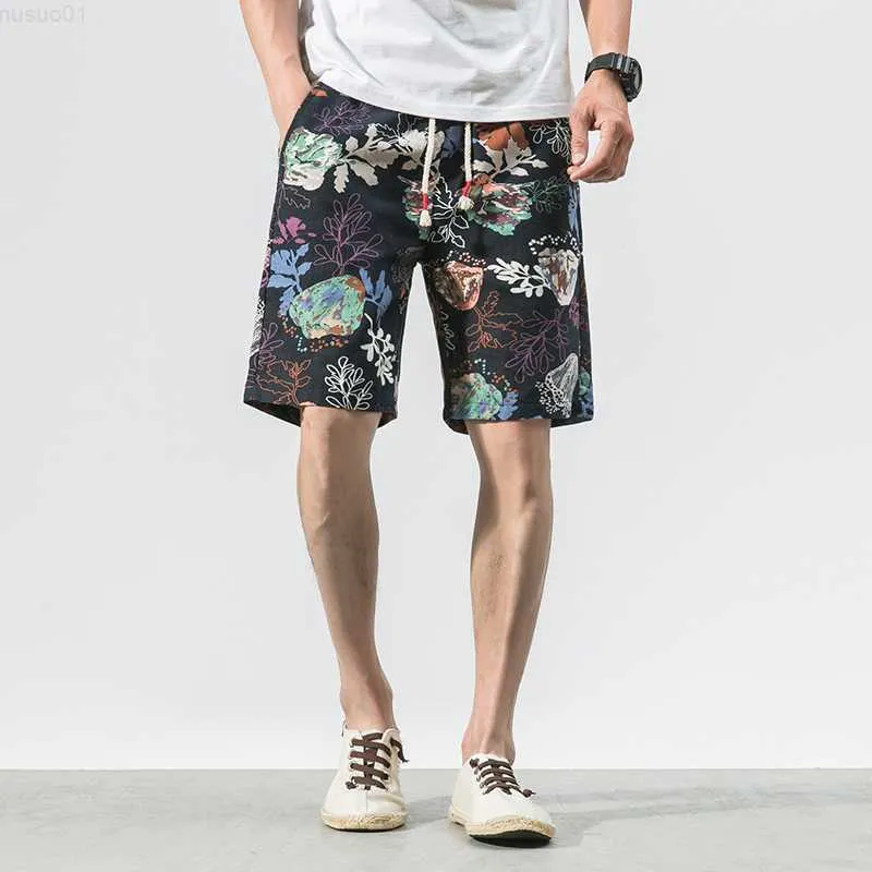 Mäns shorts Nya modetryckta män Bomullshorts Herrens avslappnade shorts Drstring midja Bermuda Shorts S-4XL Drop Shipping ABZ262 L230719