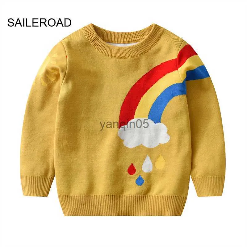 Пуловер Saileroad 2022 Новая детская одежда для маленьких девочек. Мультфильма Rainbow Boys осени детские пуловер свитер зимний топы HKD230719