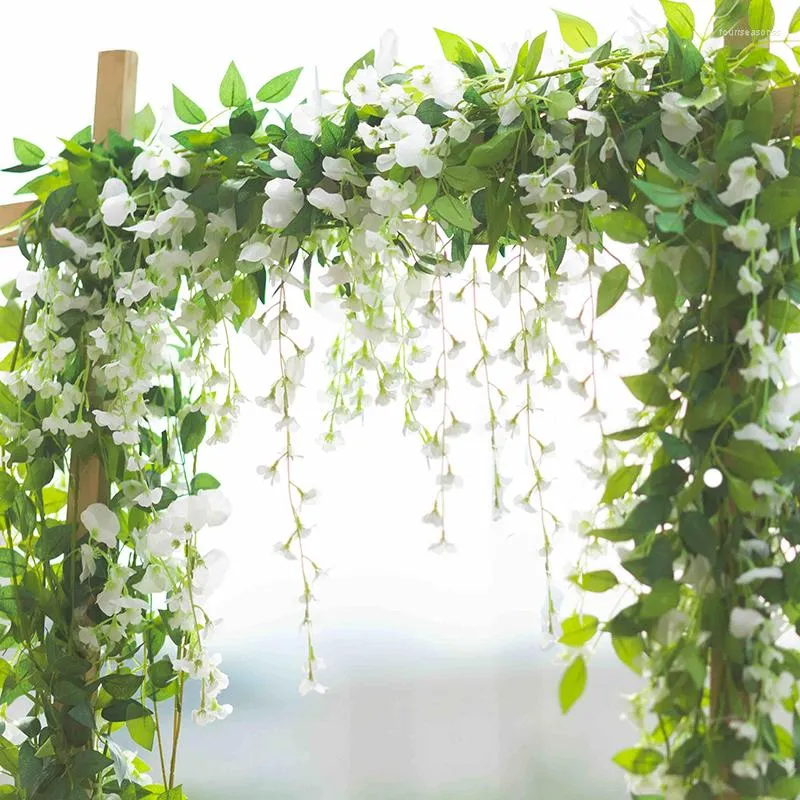 Dekorativa blommor konstgjorda wisteria murgröna krans för hem trädgård rum bågar bröllop dekoration bakgrund falska växt vinrankor blommor ordna