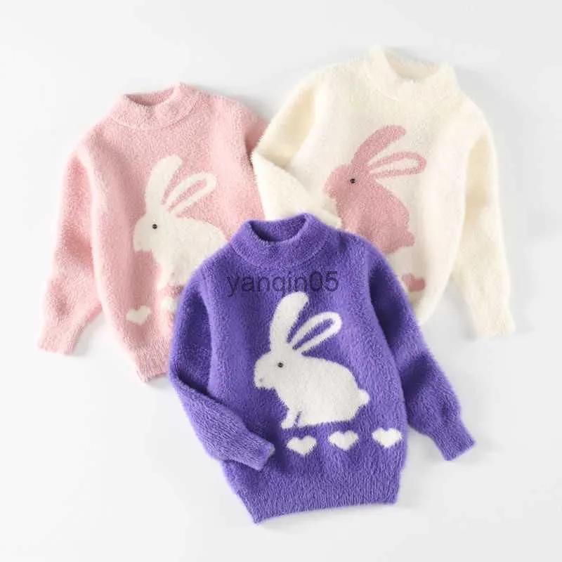 Pullover 2023 New Sweater For Girls Pullover Top Spring Autumn Warm Sweatshirt Easter Cute Rabbit Knitted Sweater Teen Kids Clothes 3-12Y HKD230719