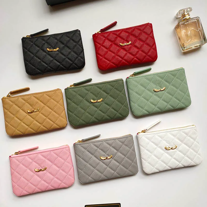 Eight Colors Mini Women Wallet Caviar Leather Quilted Gold Hardware Luxury Handbag Shopping Evening Clutch Designer Purse Zipper Vintage Card Holder Birkin 15CM