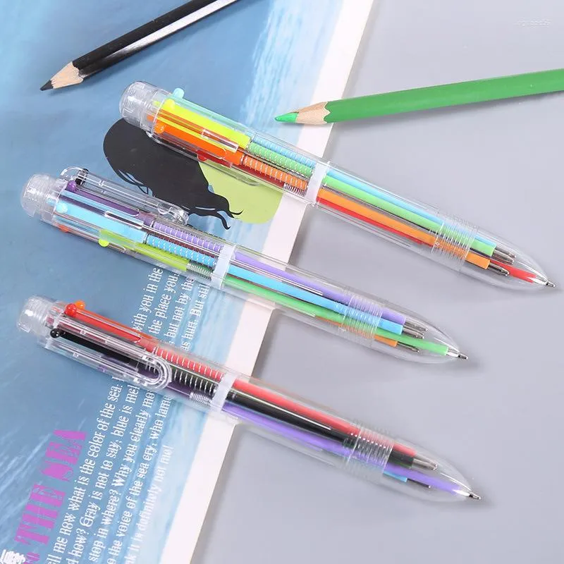 36шт прозрачные шесть цветных шариков Pen Creative Cute Cute Speding Multi-Clail Plastic Prens School Supplies Prize Prist Подарок оптом