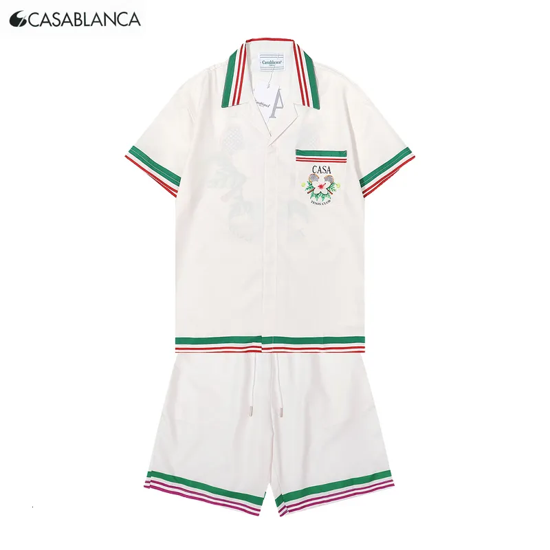 Mens Casual Shirts Casablanca Sports Jogging Set High Quality bet Printing Pocket Condon Short Aloha shirt 230718