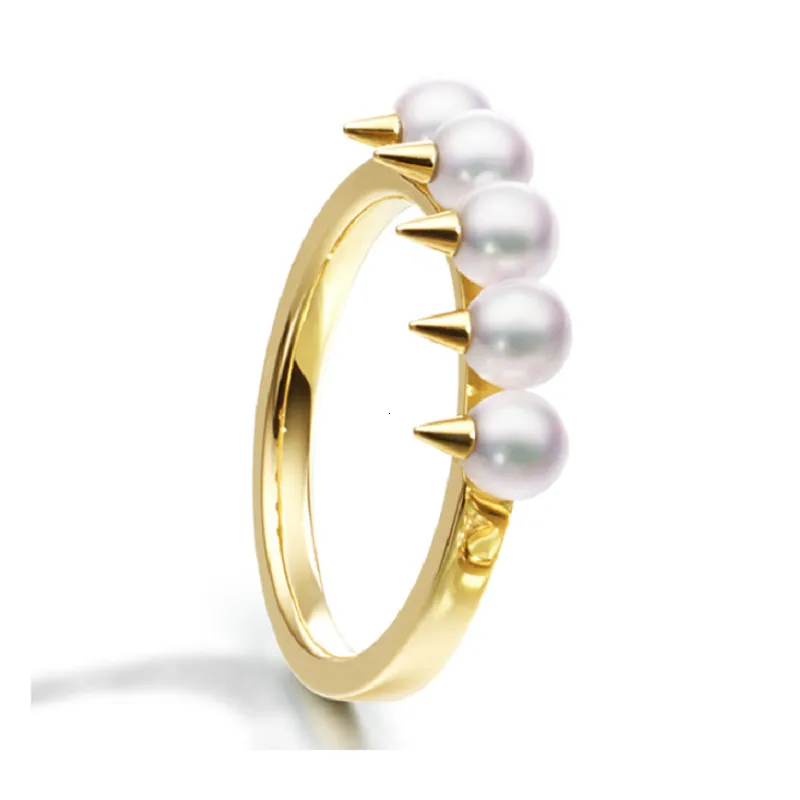 Band Rings MANI E PIEDI Customized Fresh Water Pearl Rivet Ring For Women Gold Luxury Quality Handmade Jewelry Korean Fashion Danger Tribe 230718