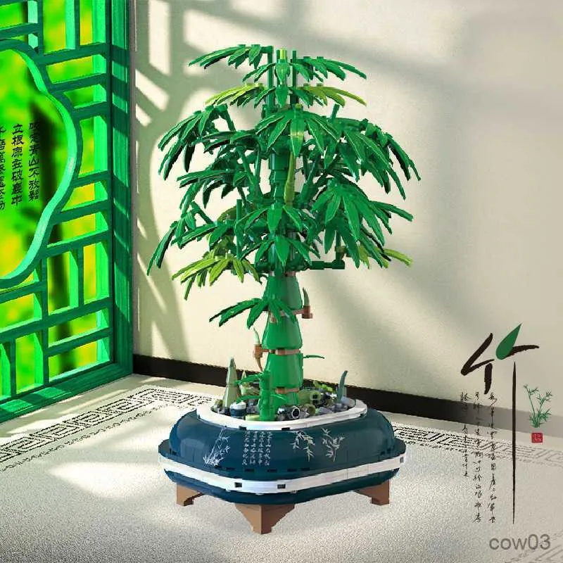 Blocs ville créatif bonsaï chanceux bambou bureau décoration de la maison Micro blocs de construction briques jouets cadeaux R230720