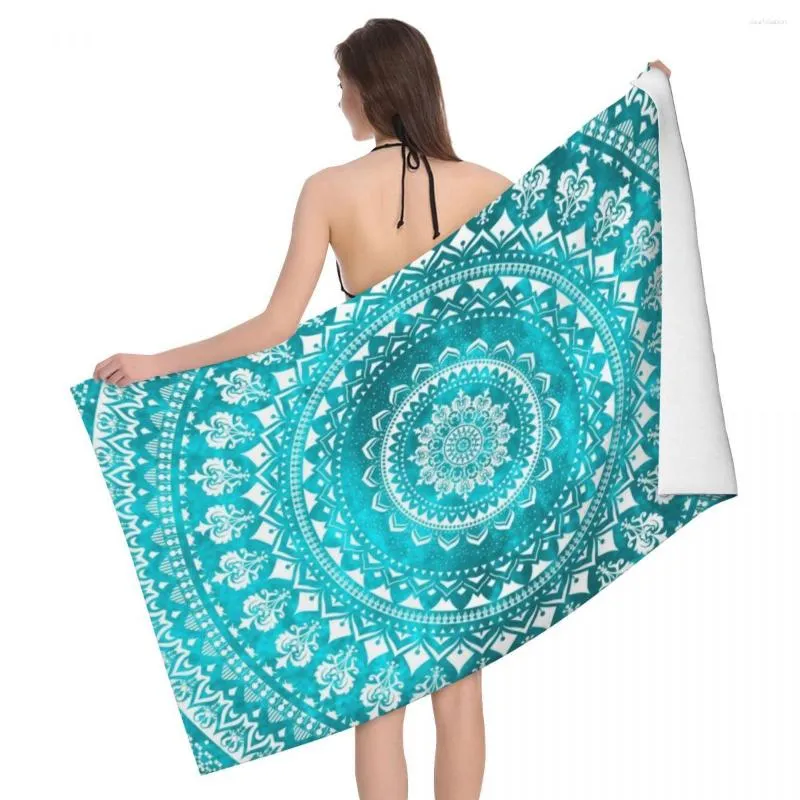 Towel Mandala Turquoise Beach Customized Floral Pattern Breathable Microfiber Pool Towels