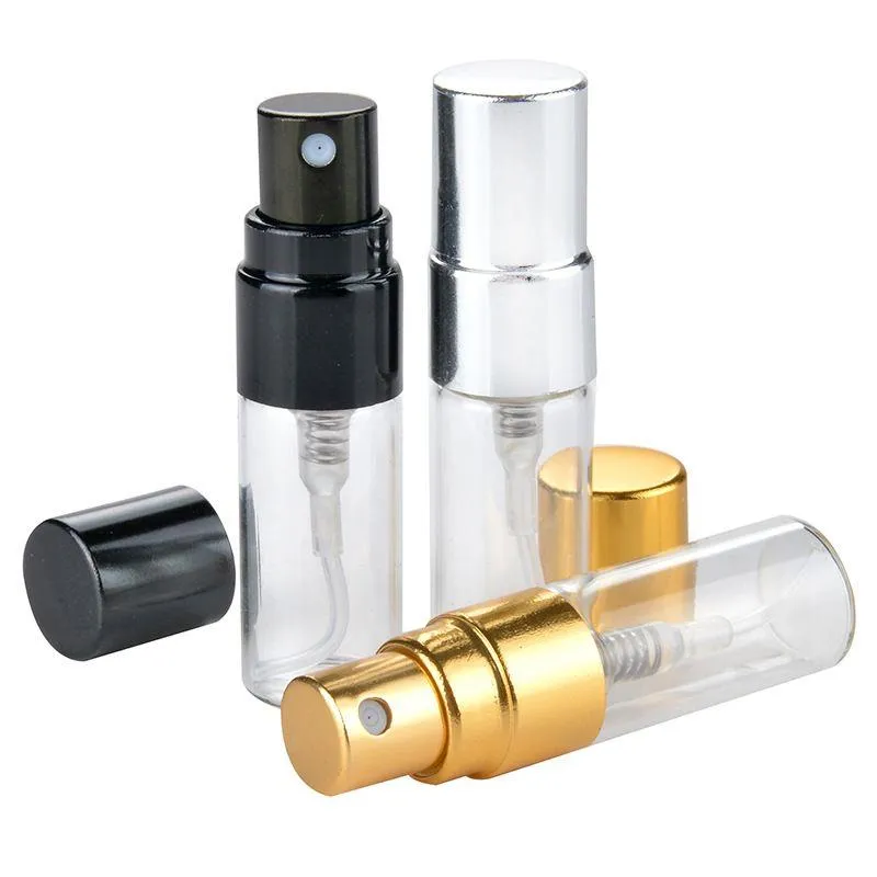 3MLトラベル補充可能なガラス香水ボトルを添えた化粧品ポンプスプレーアトマイザーシルバーブラックゴールドキャップjflwl