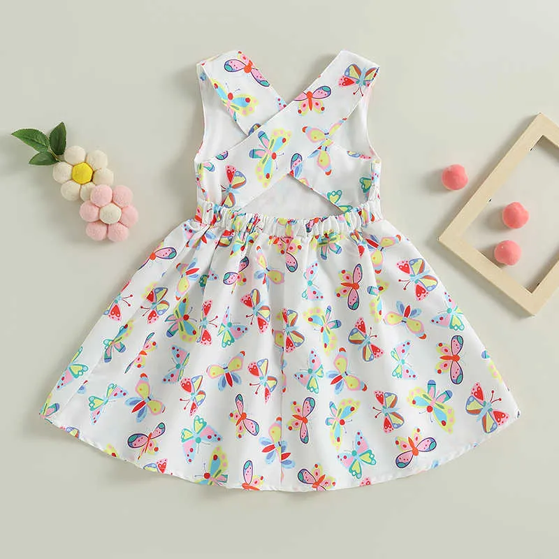 Abiti da ragazza ma baby 3-7Y Bambini Toddler Kids Neonate Dress Butterfly Print Sleeveless Backless Summer Princess Dress R230719