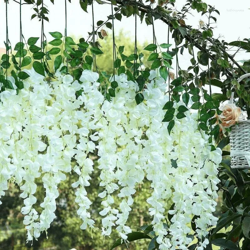 Decoratieve Bloemen 12Pcs Wisteria Kunstbloem Simulatie Rotan Guirlande Opknoping Klimop Krans String Voor El Wedding Party Muur Decor