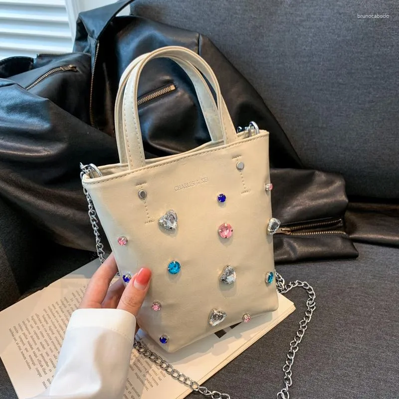 Bolsos de noche de diseñador de lujo para mujer, bolso de hombro tipo bandolera con cadena de diamantes coloridos, bolso de mano para mujer, bolso de mano con asa, mensajero