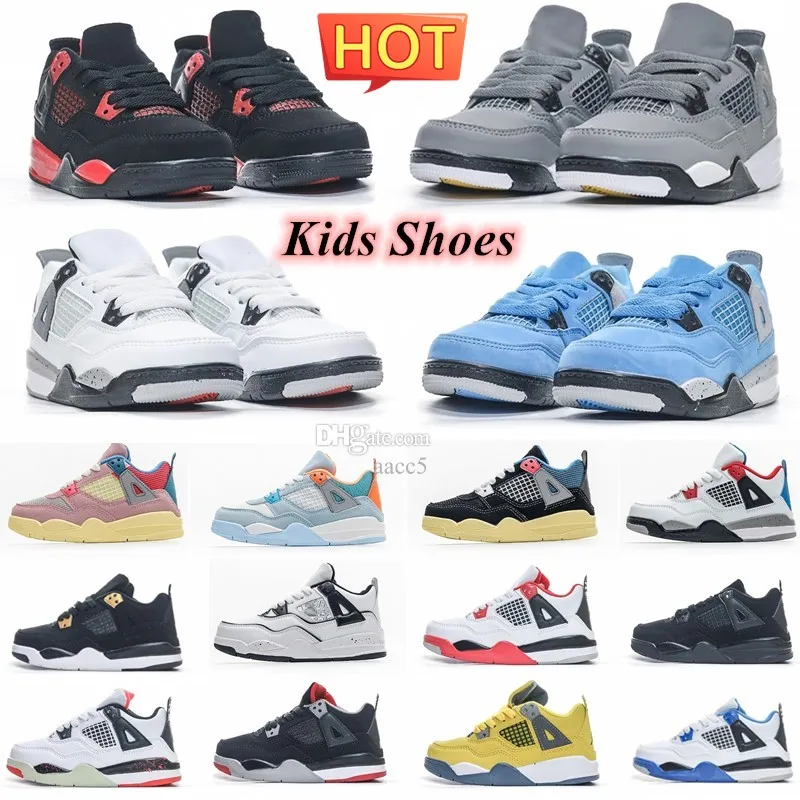 Kids 4S Basketball Shoes Black Cat Toddler 4 Red Thunder White Cement Cool Gray Bred University Blue Chicago Boys Girls Yellow Enfants Sneakers