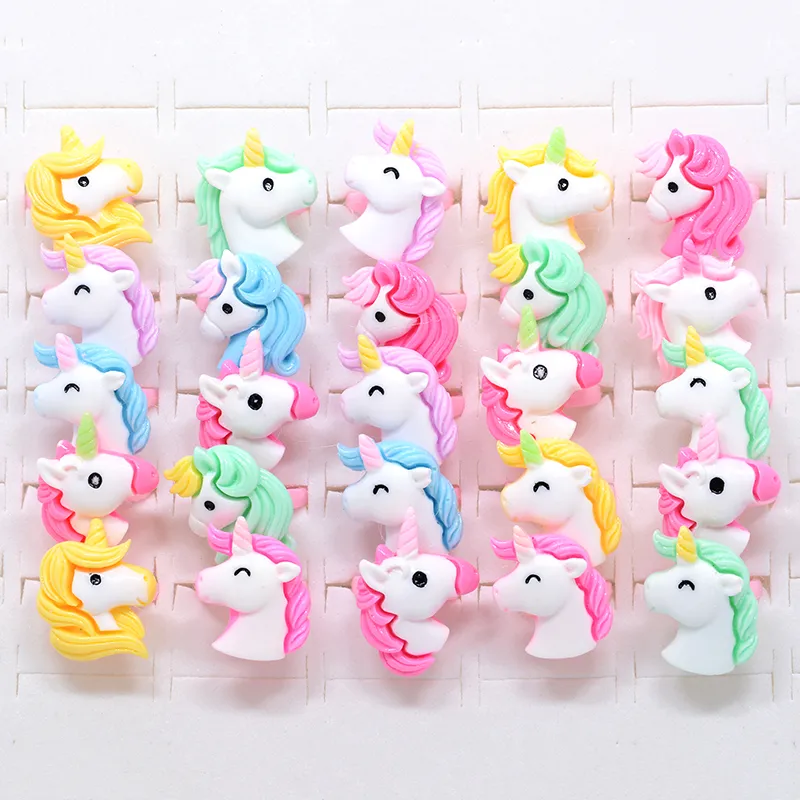 Groothandel 20 stks mix Kids Ringen Mooie cartoon regenboog eenhoorn Dier Paard Verstelbare Ring Kind baby Meisjes Sieraden party Gift